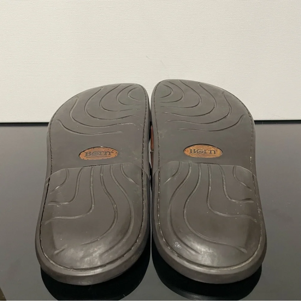 Born Men's 11 Dark Brown Leather Flip-Flops Sandals Crisscross Strap Handcrafted - Picture 7 of 10